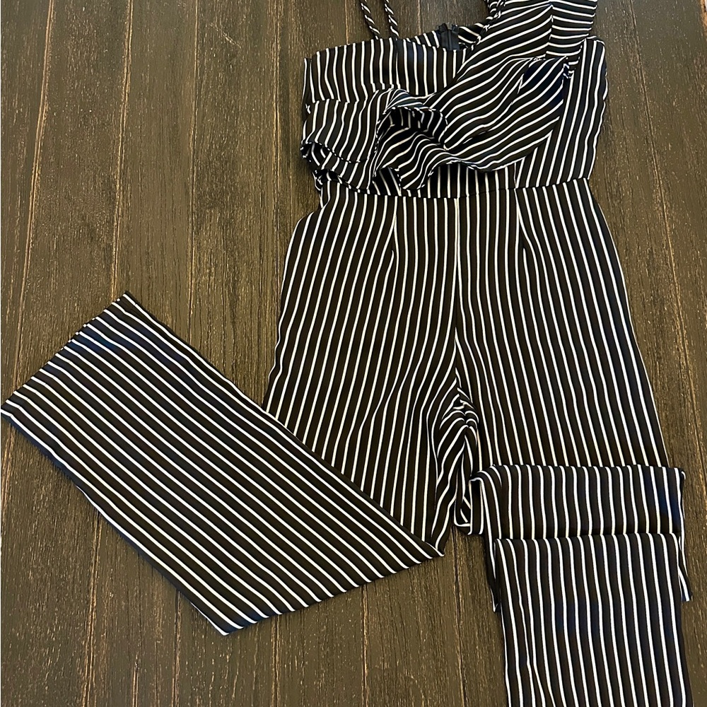 Black and White Striped Jumpsuit